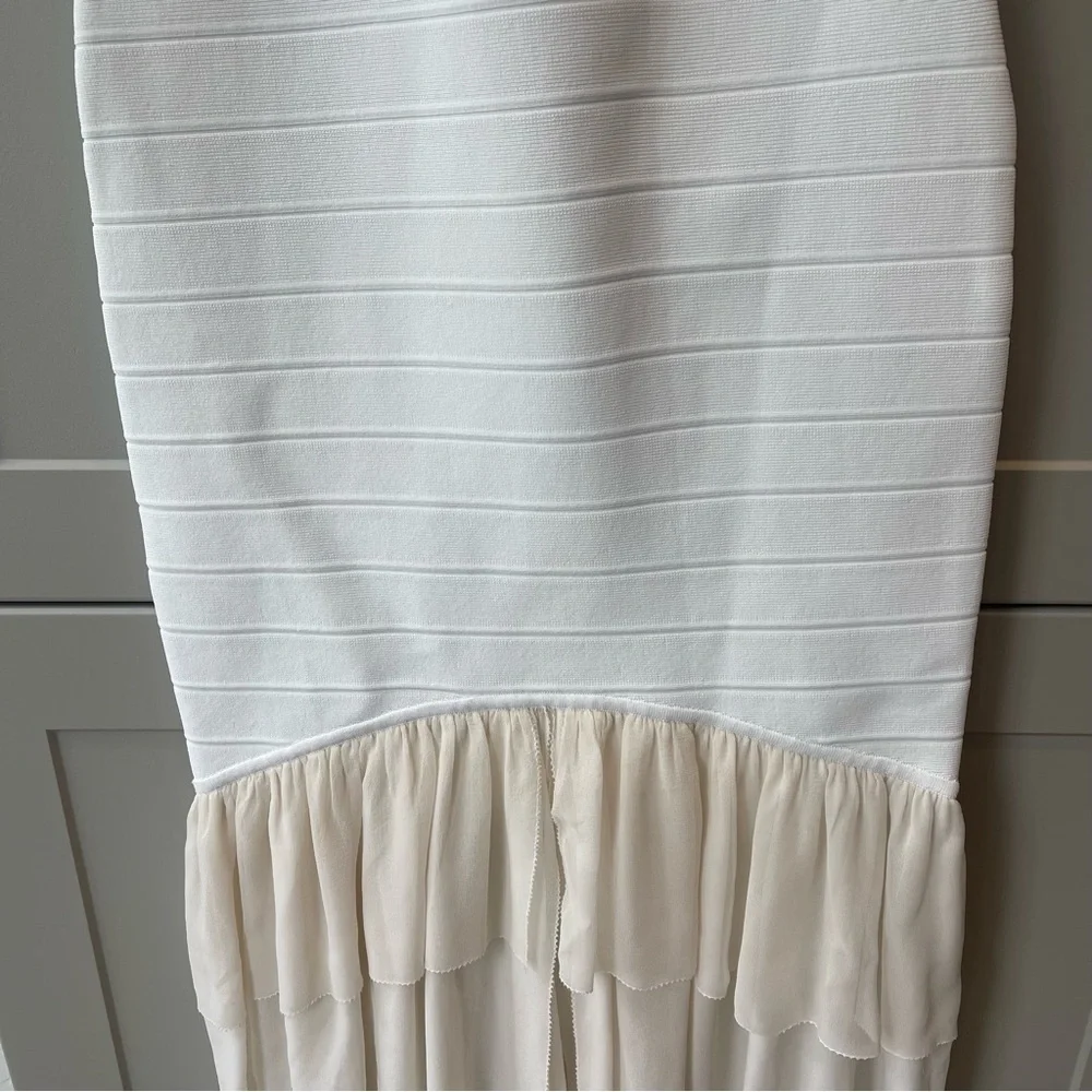 Herve Leger Paris White Bandage Silk Ruffle Trim Formal Cocktail Dress Small - Picture 2 of 11